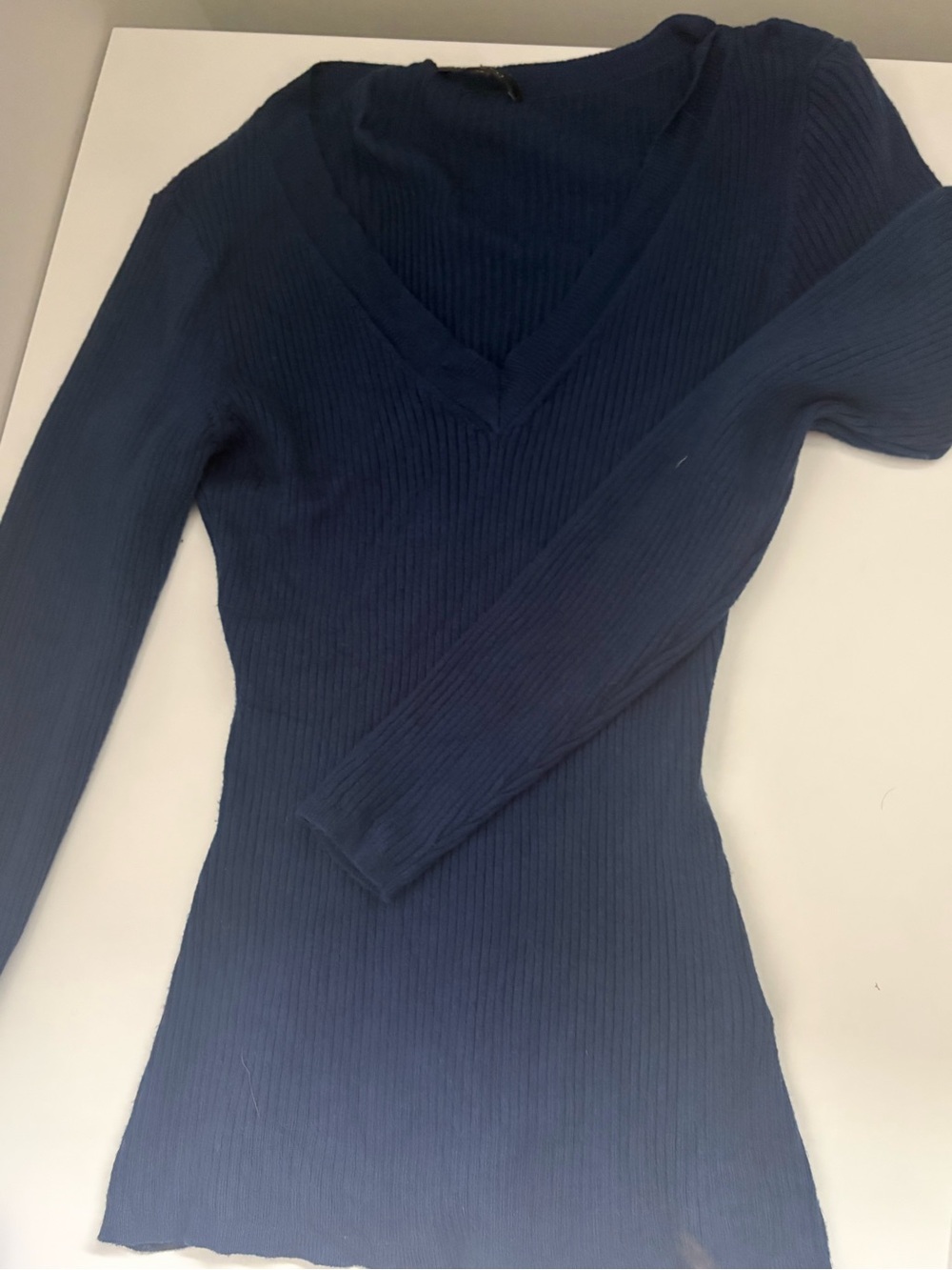 RW&CO. Navy Blue Ribbed V-Neck Long Sleeve Top